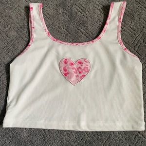 White pink heart cropped tank